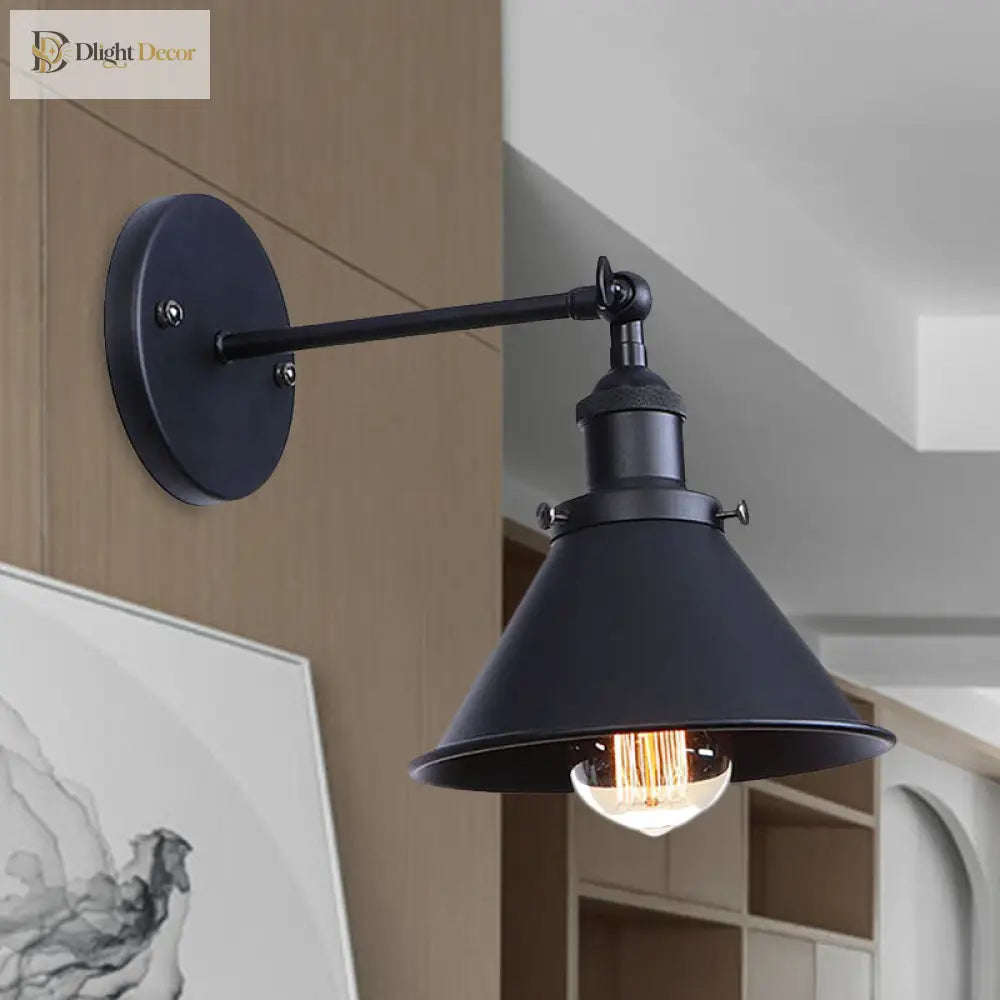 Alice - Industrial Black And Brass Flared Sconce Wall Lamp