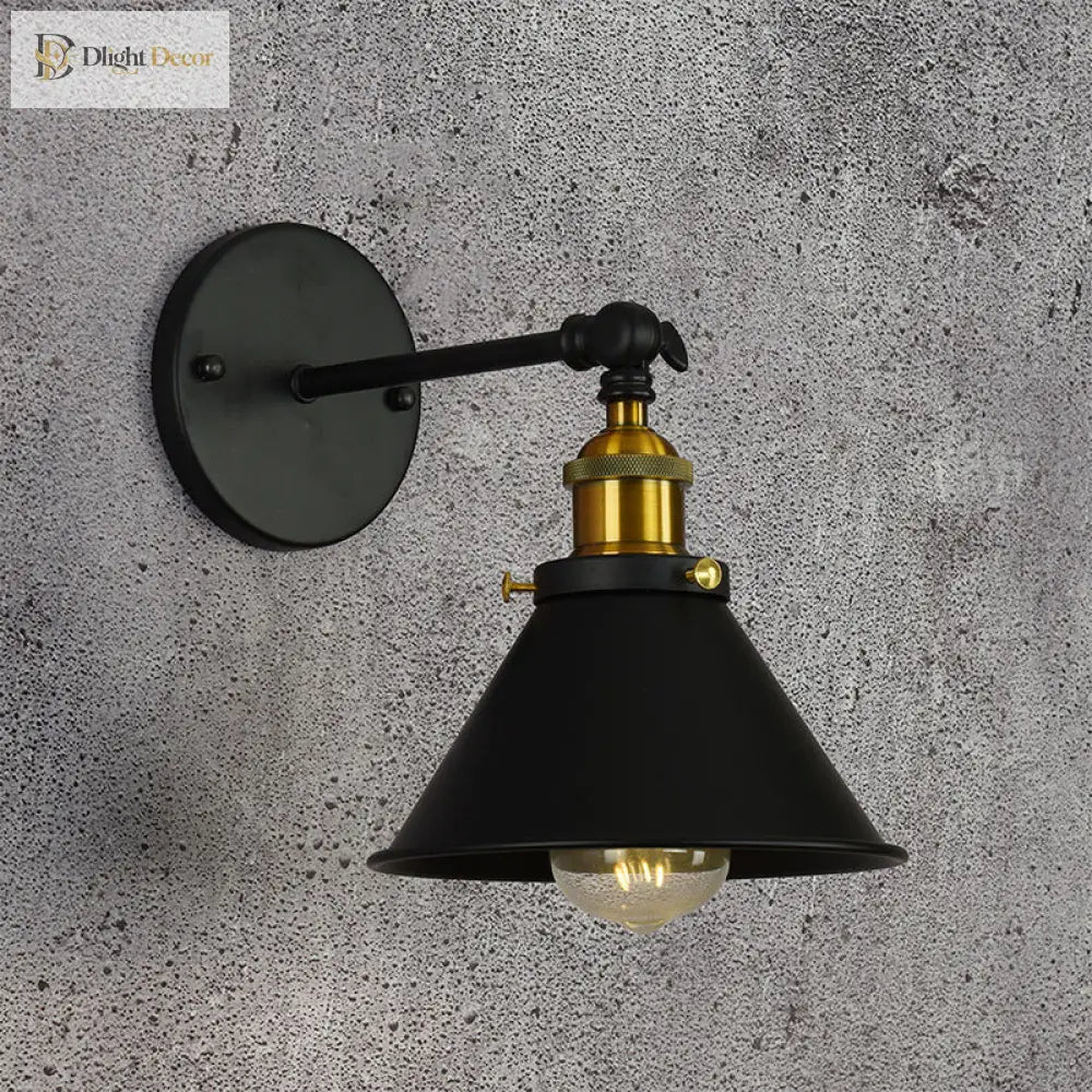 Alice - Industrial Black And Brass Flared Sconce Wall Lamp