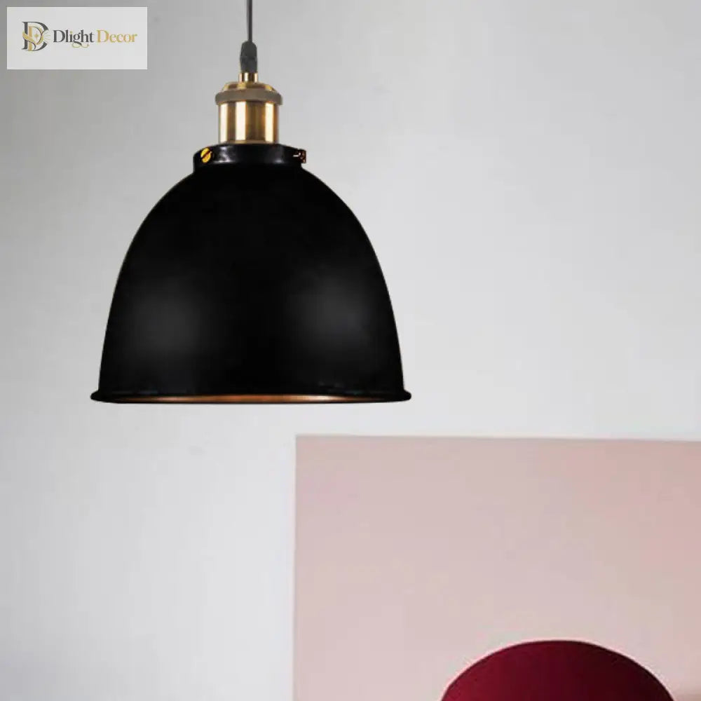 Antique Style Dome Pendant Lamp 1 Light Wrought Iron Hanging Fixture With Cord In Black/Rust