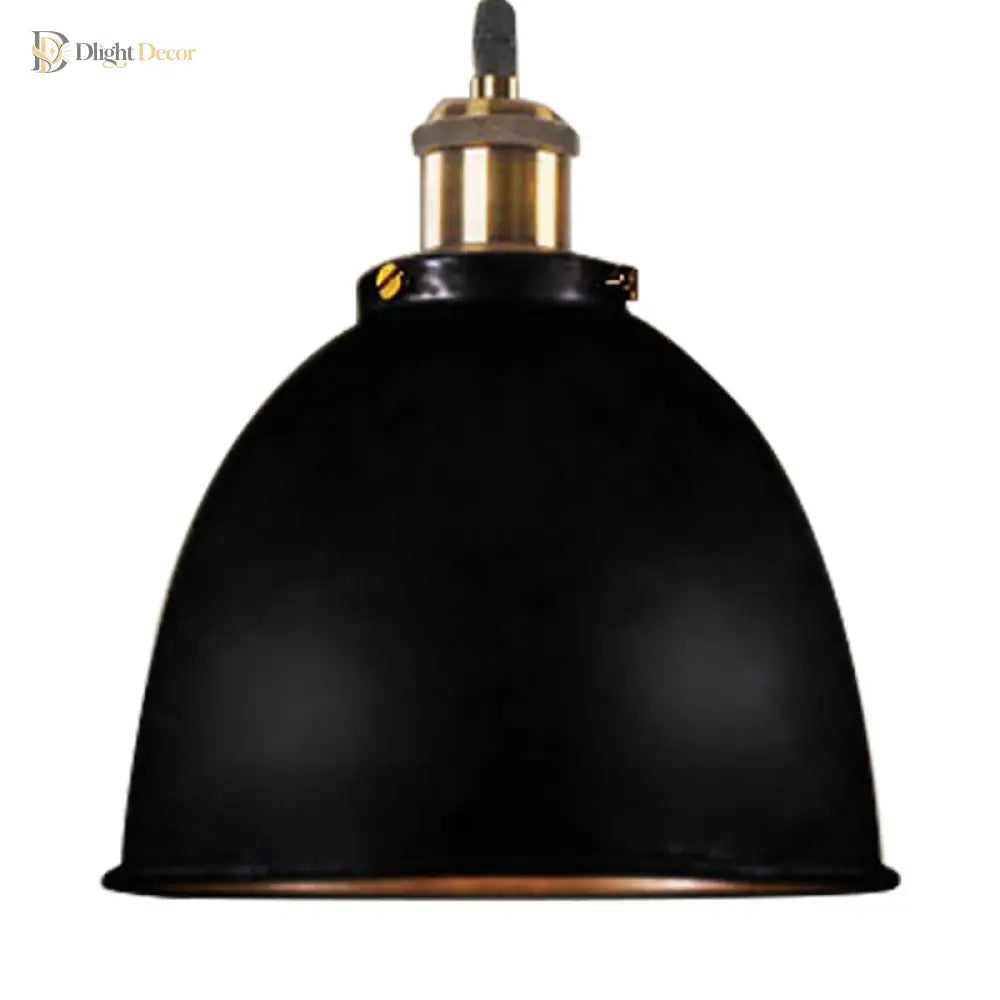 Antique Style Dome Pendant Lamp 1 Light Wrought Iron Hanging Fixture With Cord In Black/Rust