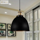 Antique Style Dome Pendant Lamp 1 Light Wrought Iron Hanging Fixture With Cord In Black/Rust