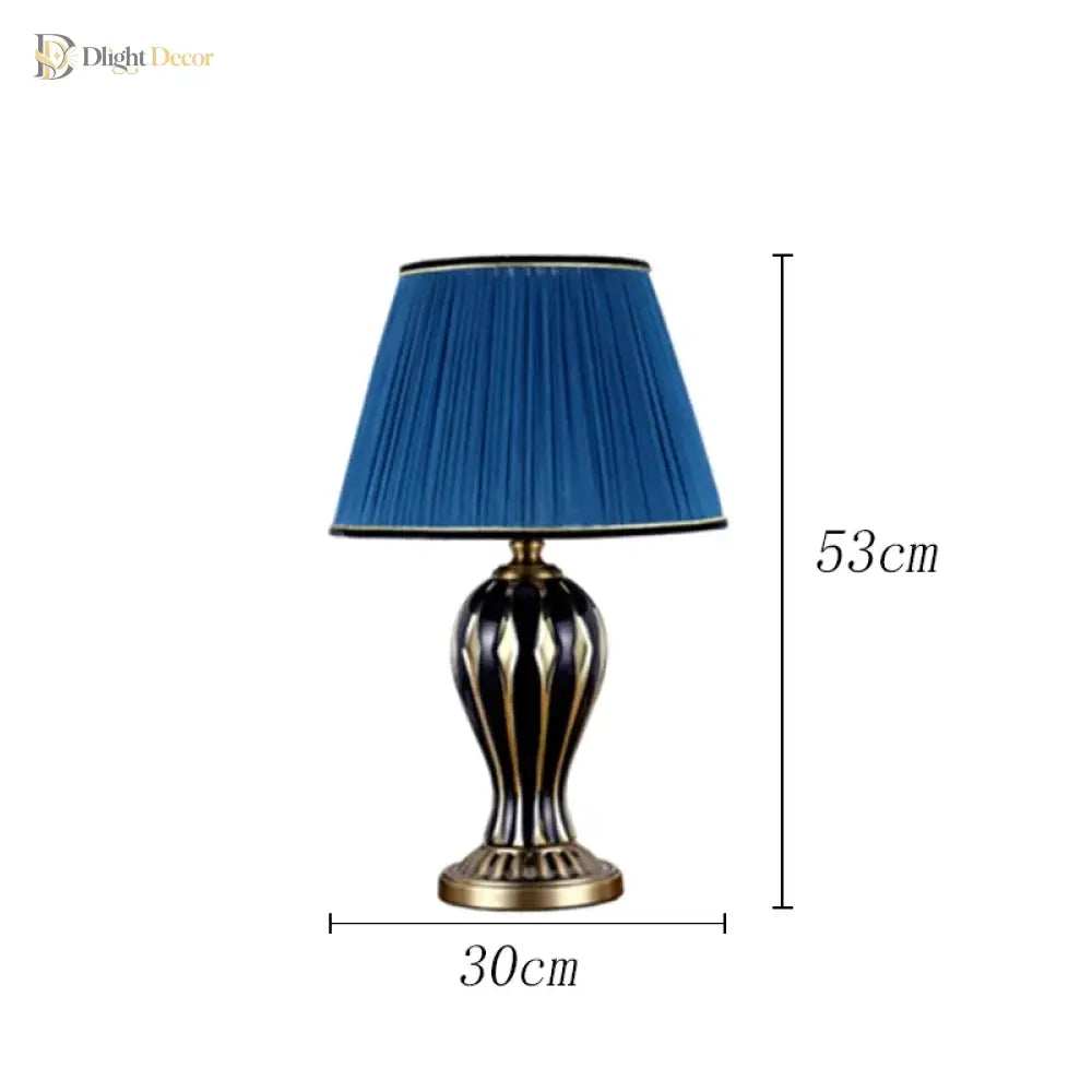 Antique ceramic LED desk lamp, blue shade; 30cm wide and 53cm tall