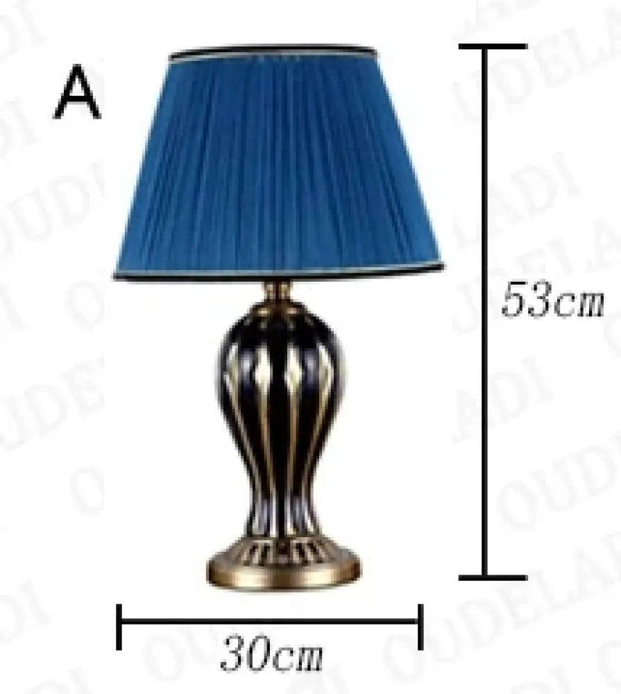 Antique ceramic LED desk lamp, blue shade; 30cm wide and 53cm tall