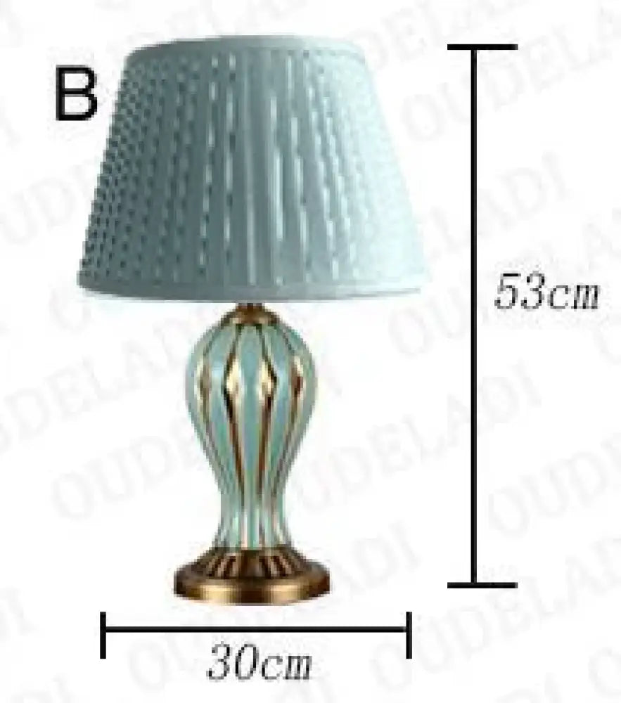Antique ceramic LED desk lamp, light teal shade; 30cm wide and 53cm tall