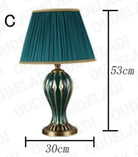 Antique ceramic LED desk lamp, dark teal shade; 30cm wide and 53cm tall