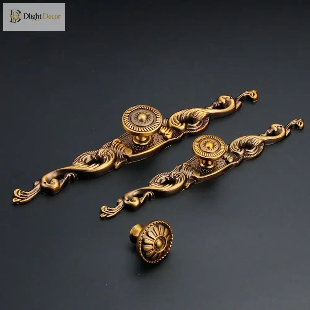 Antique Yellow Bronze Cabinet Handles - Brushed Vintage Drawer Pulls for Kitchen and Wardrobe Doors Handles