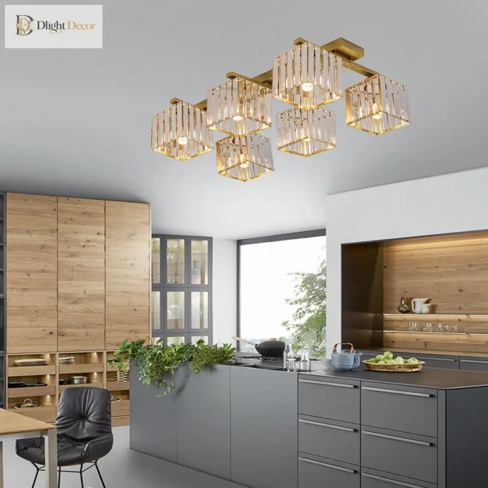 Anya’s Modern Crystal Chandelier - Square Design Ceiling Light