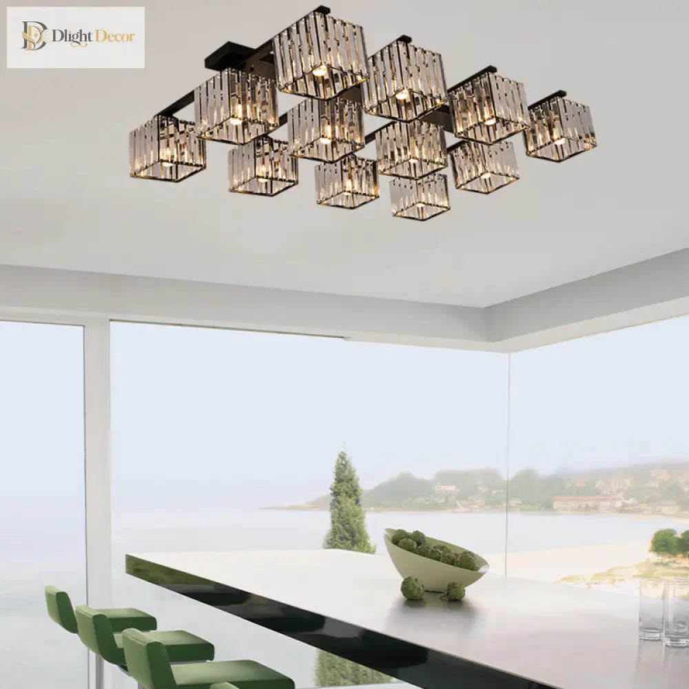 Anya’s Modern Crystal Chandelier - Square Design Ceiling Light