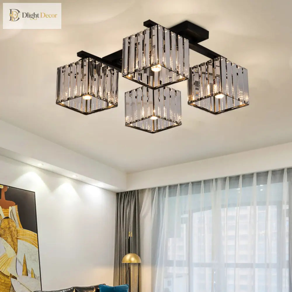 Anya’s Modern Crystal Chandelier - Square Design Ceiling Light