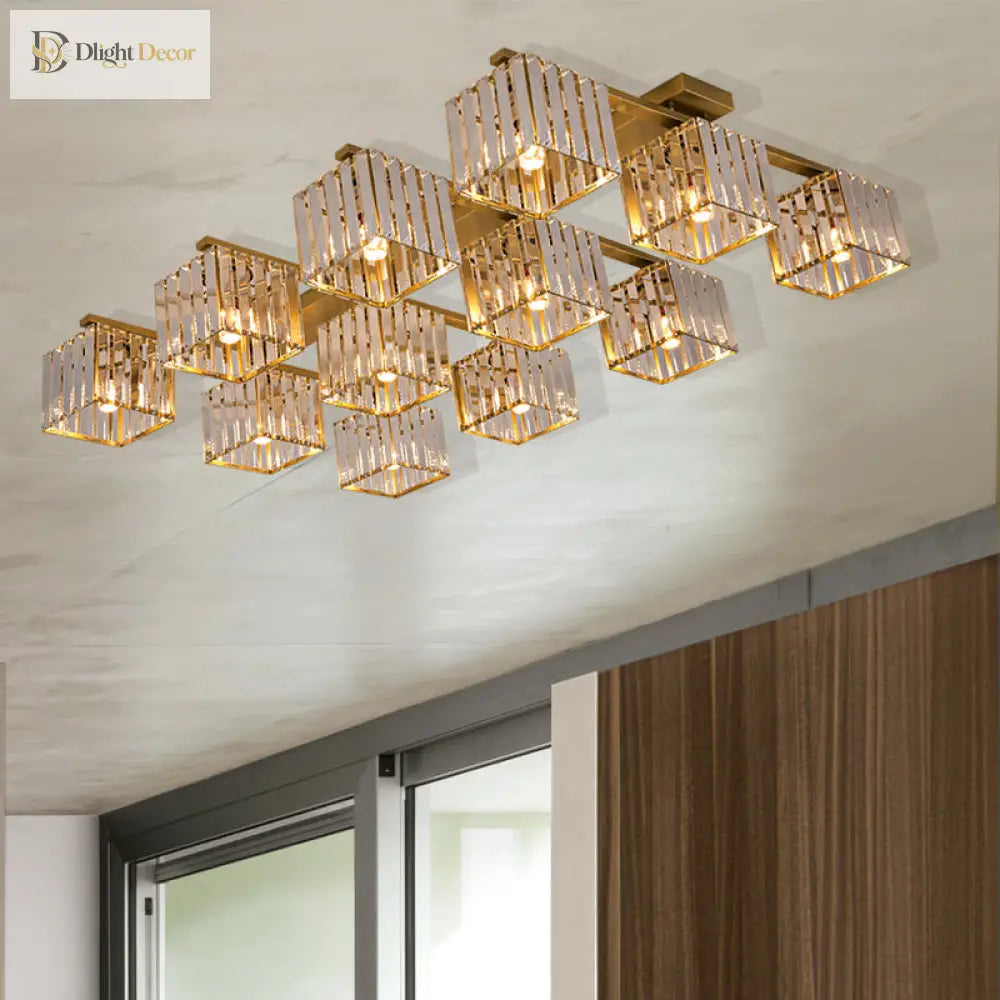 Anya’s Modern Crystal Chandelier - Square Design Ceiling Light