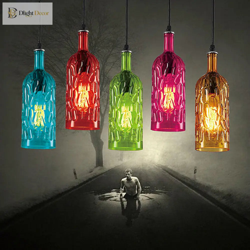 Art Deco Wine Bottle Hanging Lamp With Wavy Glass For Restaurant And Bar - Vintage 1 - Light Down