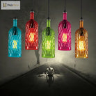 Art Deco Wine Bottle Hanging Lamp With Wavy Glass For Restaurant And Bar - Vintage 1 - Light Down