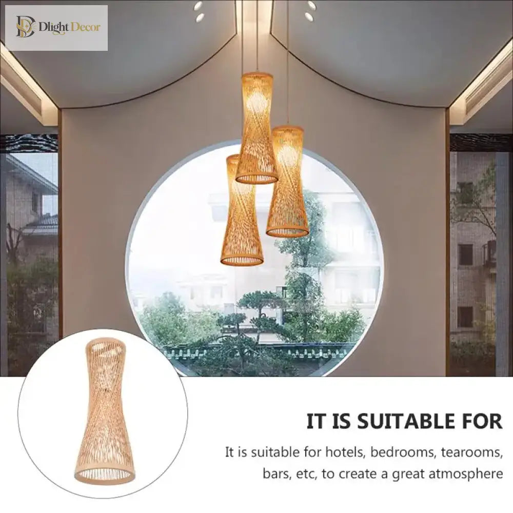 Asian - Inspired Rattan Woven Bamboo Chandelier - Artistic Ceiling Lamp For Home Cafe And