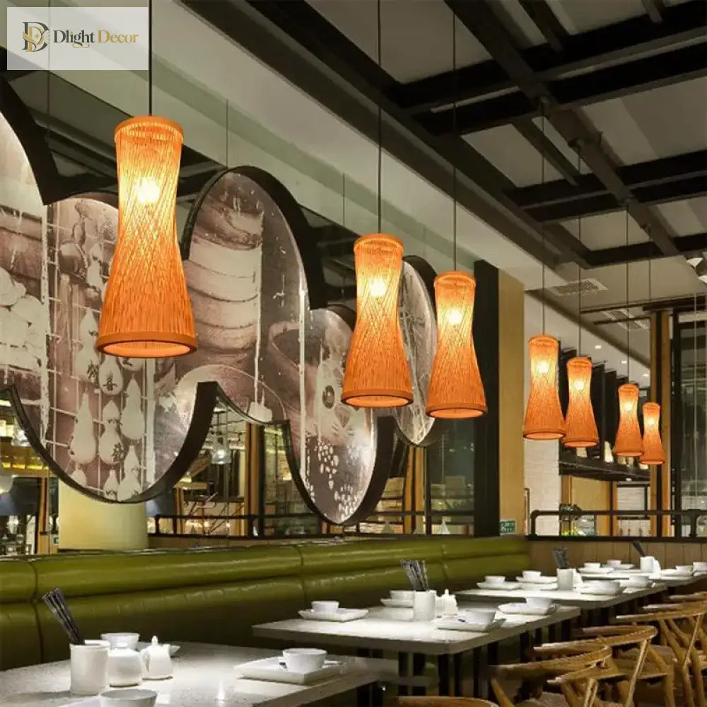 Asian - Inspired Rattan Woven Bamboo Chandelier - Artistic Ceiling Lamp For Home Cafe And