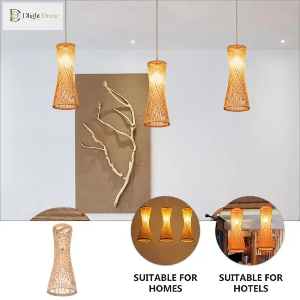 Asian - Inspired Rattan Woven Bamboo Chandelier - Artistic Ceiling Lamp For Home Cafe And
