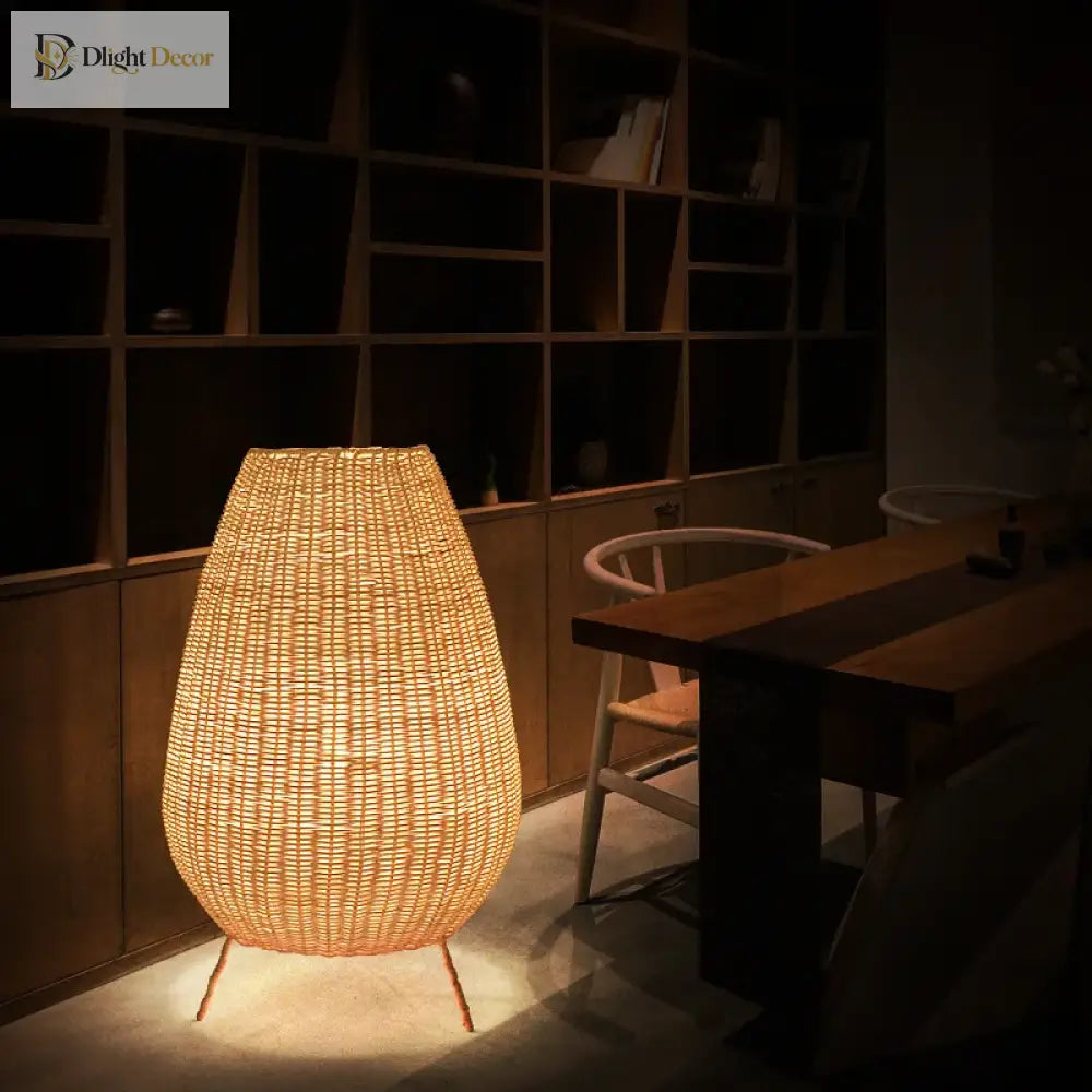Asian Natural Rattan Floor Lamp - Versatile Indoor And Outdoor Lighting For Living Spaces Floor Lamp