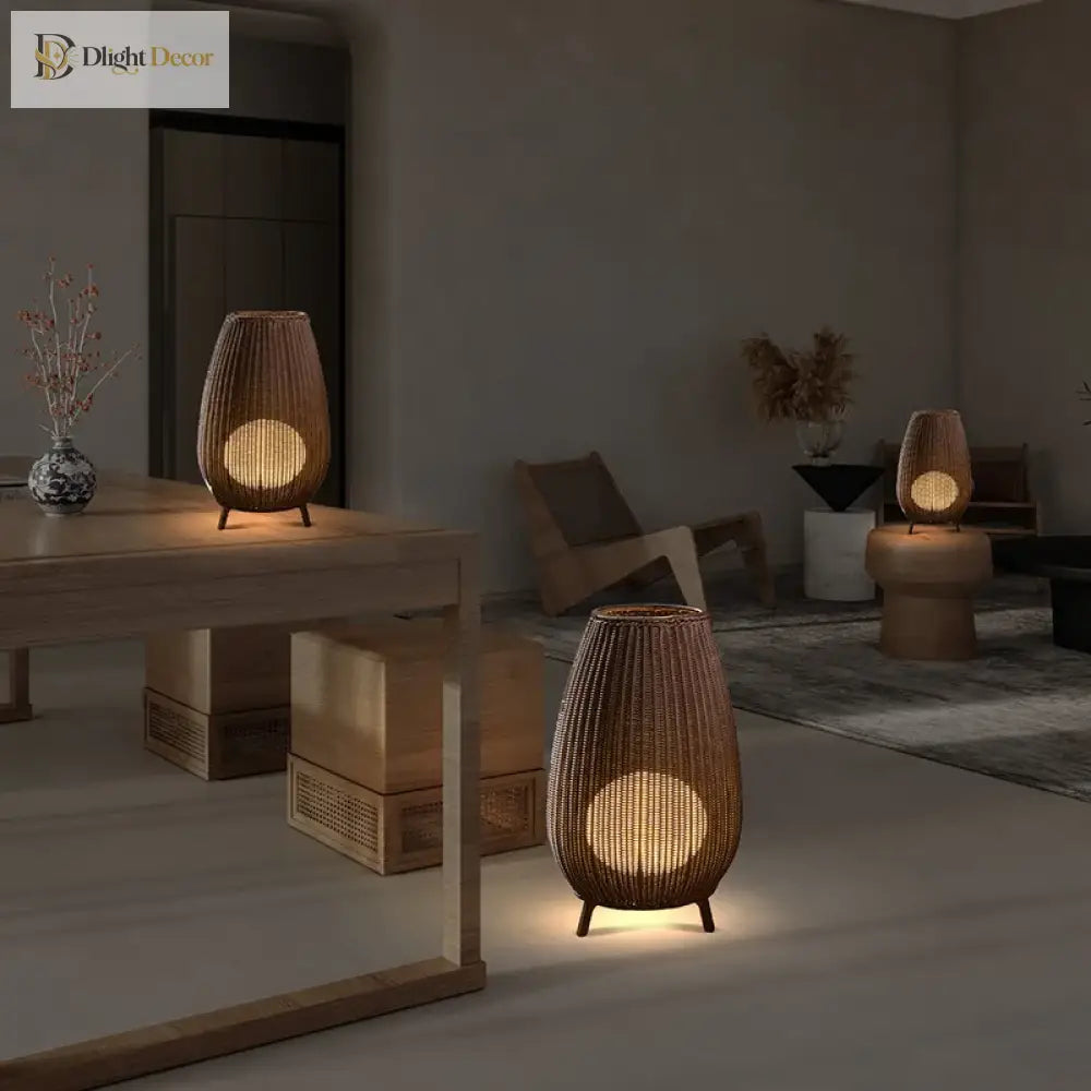 Asian Natural Rattan Floor Lamp - Versatile Indoor And Outdoor Lighting For Living Spaces Floor Lamp
