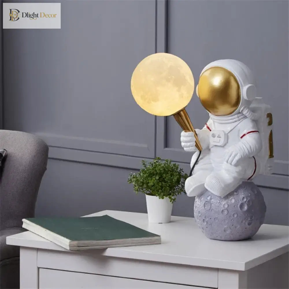 Astronaut Moon Table Lamp, a tiny spaceman a glowing moon and a whole lot of charm 🚀🌕✨ - Table Lamp