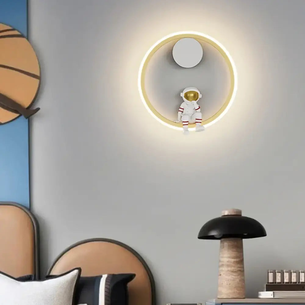 Astronaut Ring Wall Lamp, the little spaceman sitting in a halo of golden light 🚀🌕✨ - wall Lamp
