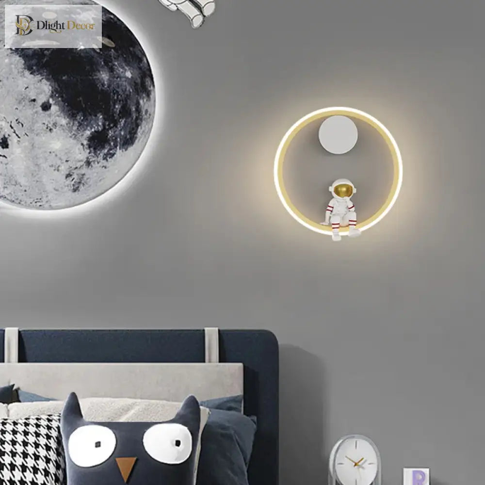 Astronaut Ring Wall Lamp, the little spaceman sitting in a halo of golden light 🚀🌕✨ - wall Lamp