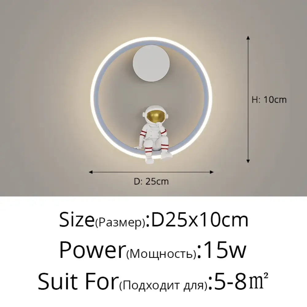 Astronaut Ring Wall Lamp, the little spaceman sitting in a halo of golden light 🚀🌕✨ - Grey 25cm / cool light no remote