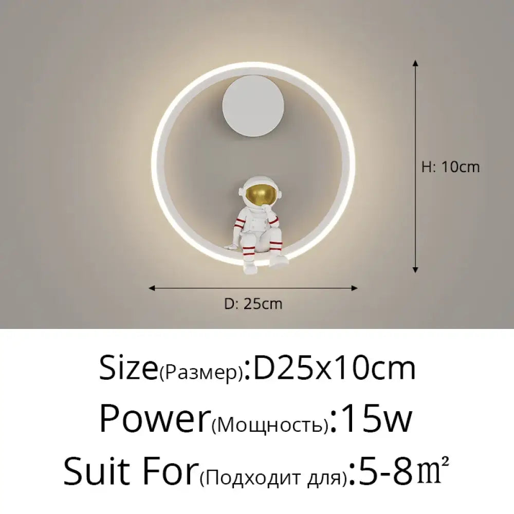 Astronaut Ring Wall Lamp, the little spaceman sitting in a halo of golden light 🚀🌕✨ - White 25cm / cool light no remote