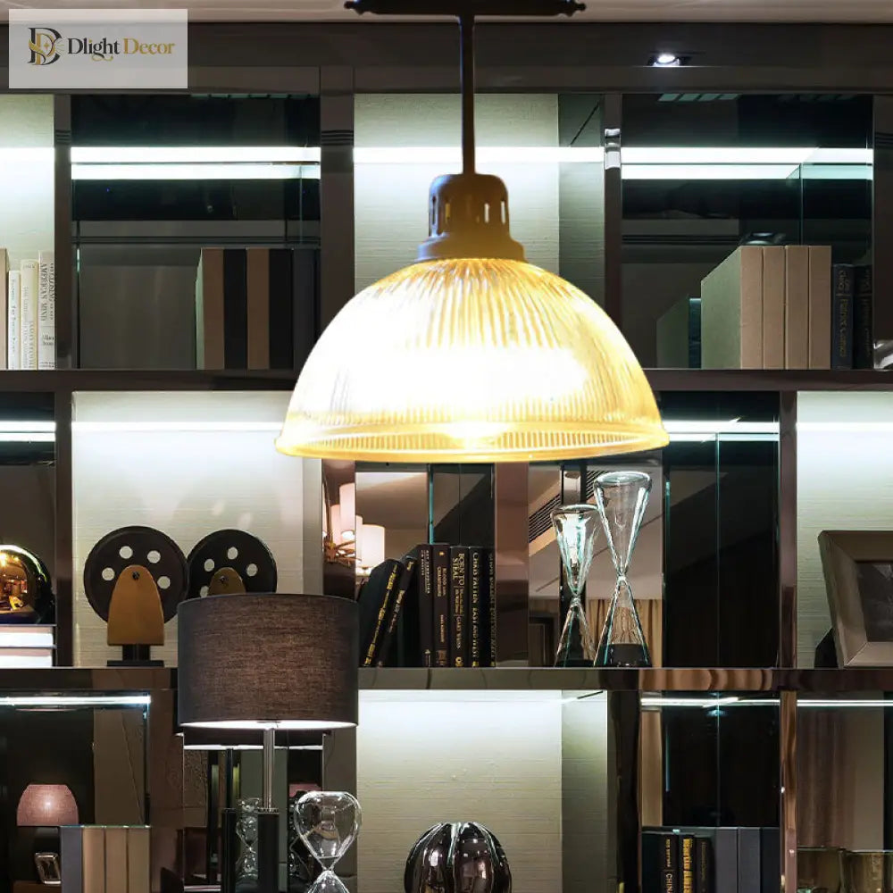 Ava’s Adjustable Black Dome Pendant Light - Industrial Chic With Prismatic Glass Lights
