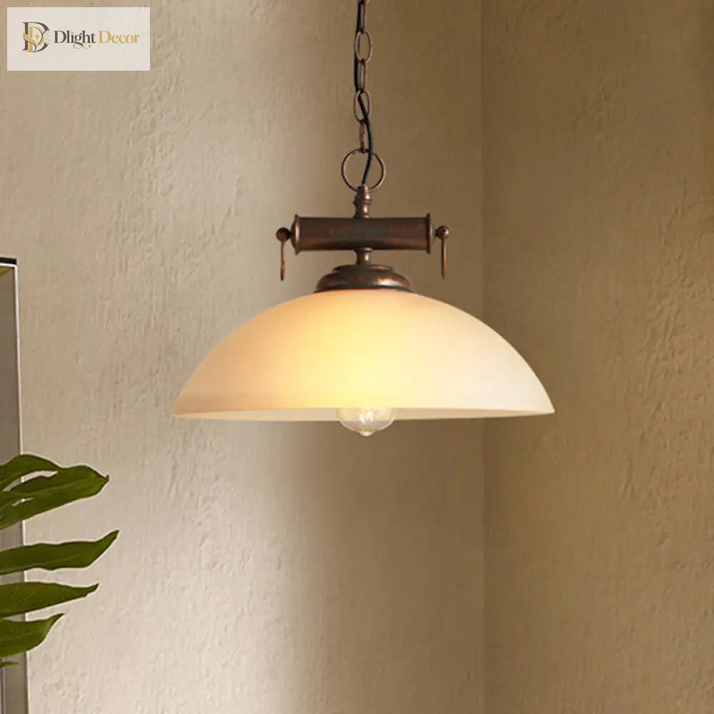 Avery’s Elegant Embrace: Farmhouse Pendant Lamp With White Glass Shade Lights