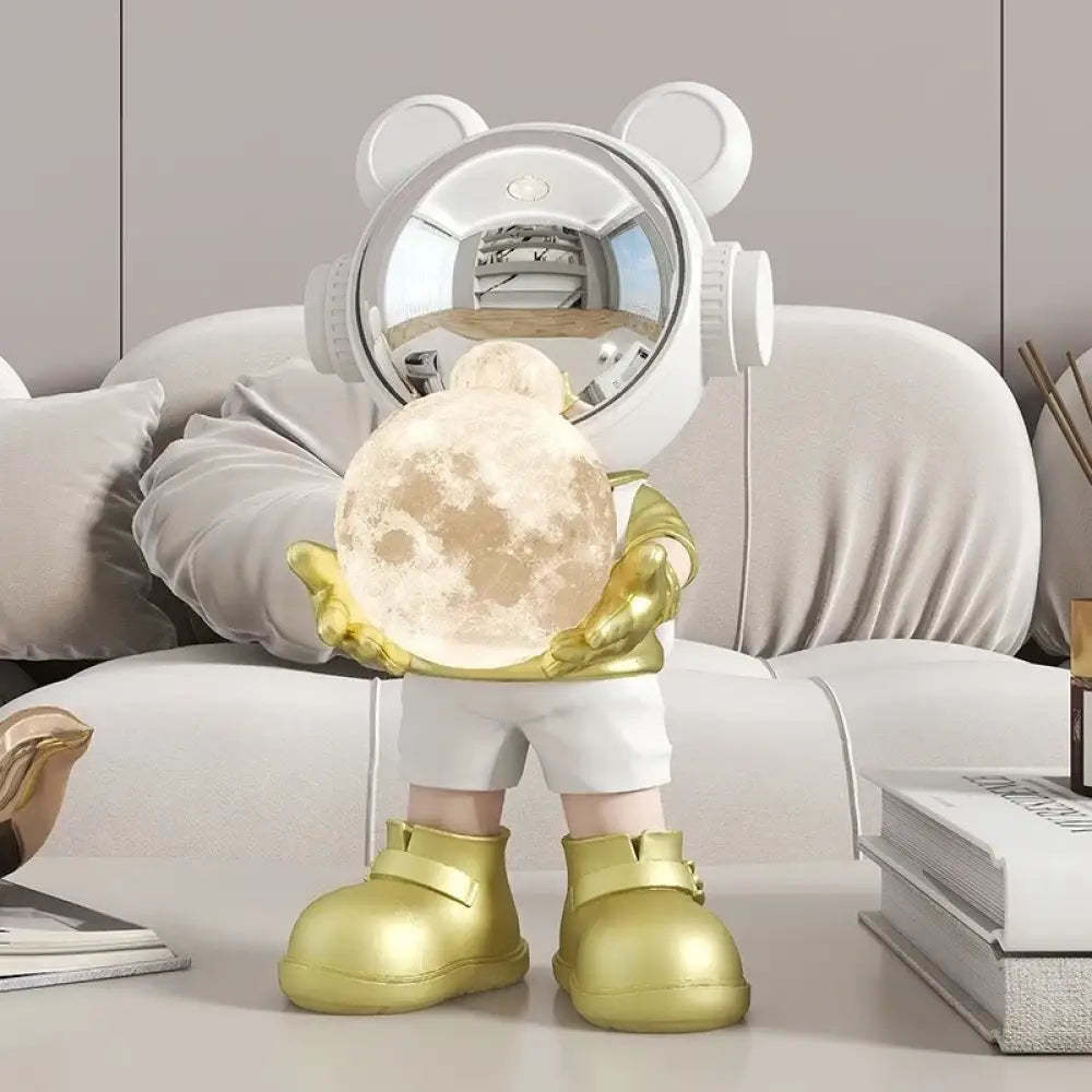 Bear Astronaut Moon Lamp, the boldest most huggable thing your shelf has ever seen 🐻🚀🌕 - golden-Silver face