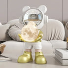 Bear Astronaut Moon Lamp, the boldest most huggable thing your shelf has ever seen 🐻🚀🌕 - golden-Silver face