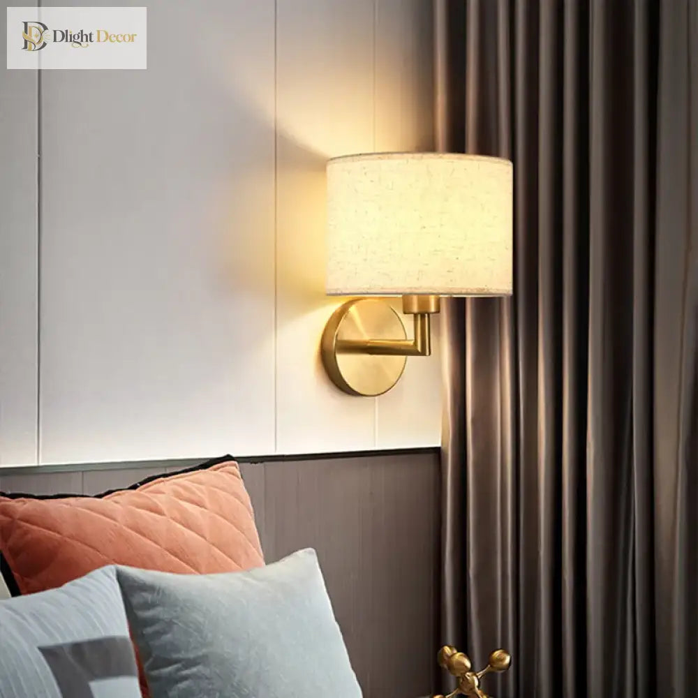 Bedside Wall Lamp With Rotating Spotlight - Modern Fabric Lampshade Reading Sconce For Bedroom Home