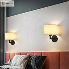 Bedside Wall Lamp With Rotating Spotlight - Modern Fabric Lampshade Reading Sconce For Bedroom Home