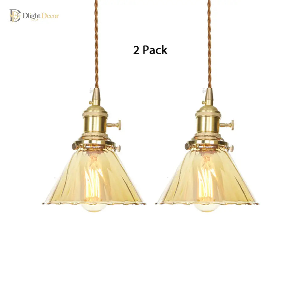 Beth’s Amber Ruffle Glass Pendant - Retro Kitchen Light Lights