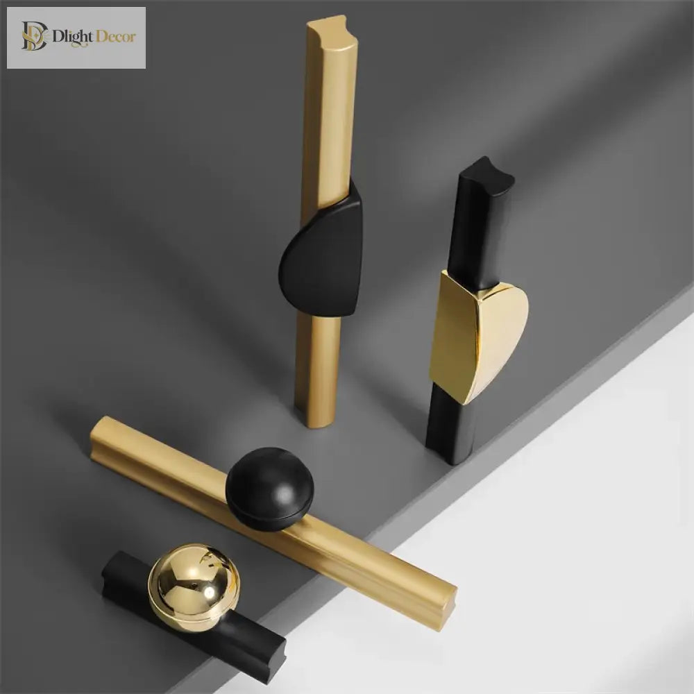 Black and Gold Cabinet Pulls - Double Color Aluminum Zinc Alloy Handles for Wardrobes and Kitchens Handles