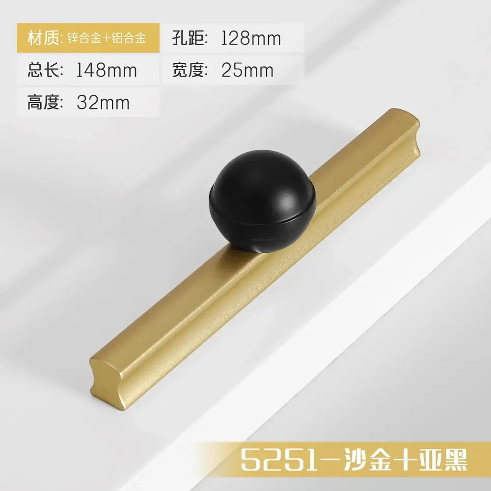 Black and Gold Cabinet Pulls - Double Color Aluminum Zinc Alloy Handles for Wardrobes and Kitchens 5251B-128mm Handles