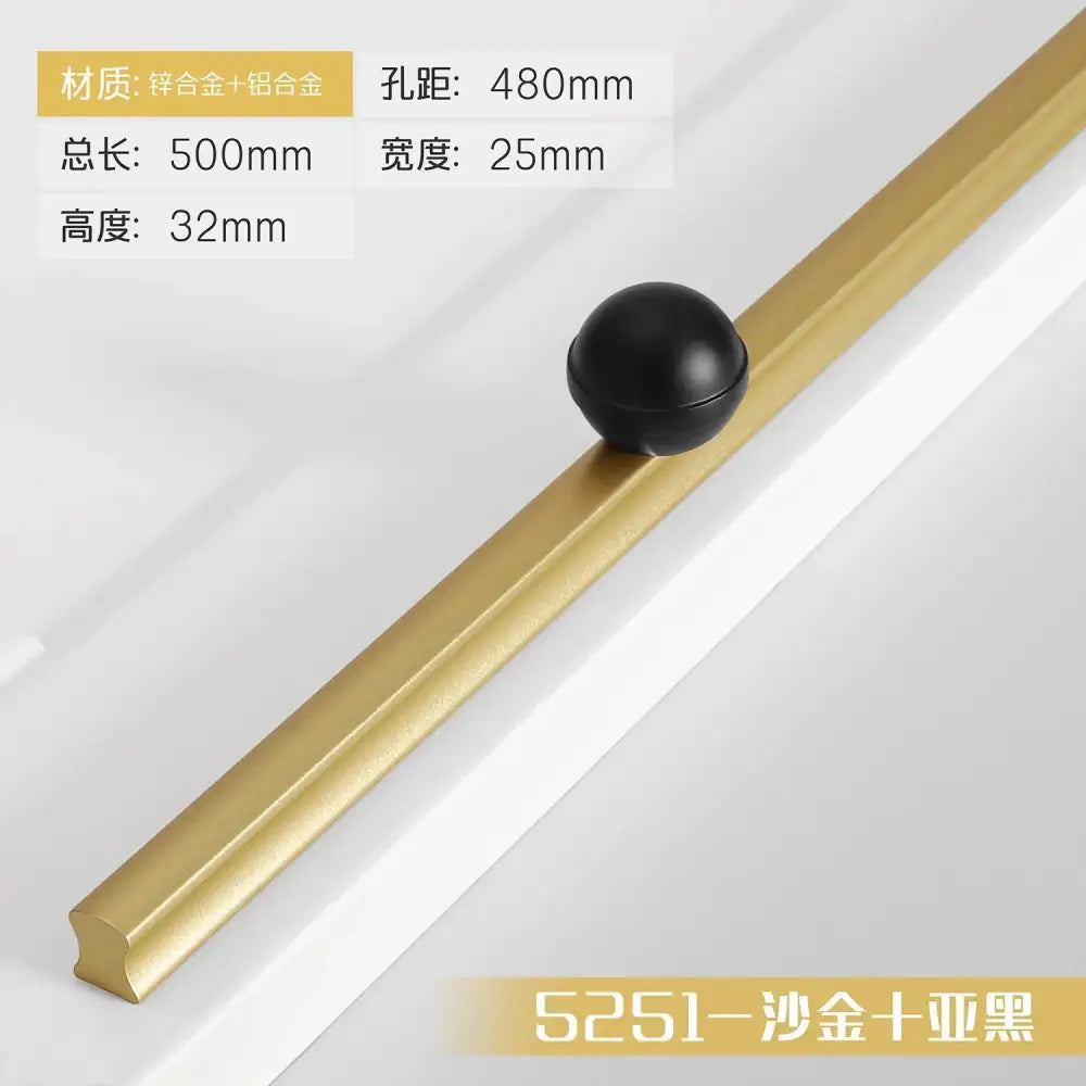 Black and Gold Cabinet Pulls - Double Color Aluminum Zinc Alloy Handles for Wardrobes and Kitchens 5251B-480mm Handles