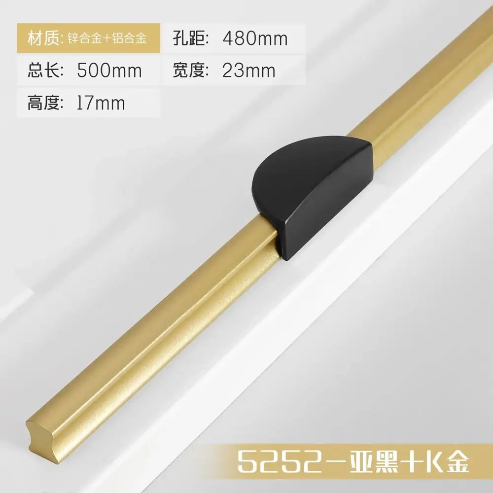 Black and Gold Cabinet Pulls - Double Color Aluminum Zinc Alloy Handles for Wardrobes and Kitchens 5252B-480mm Handles
