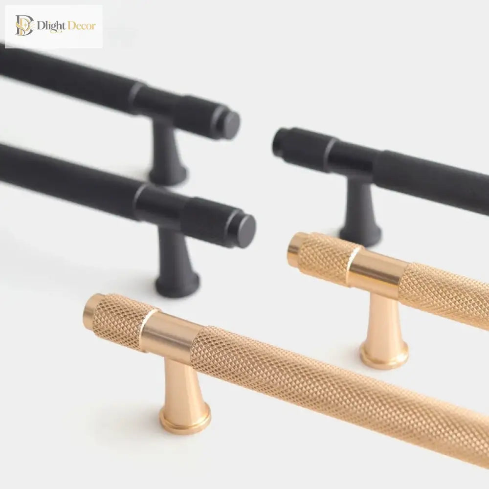 Black and Gold Knurled Cabinet Handles – Modern Cupboard Drawer Pulls for Kitchen and Wardrobe Handles