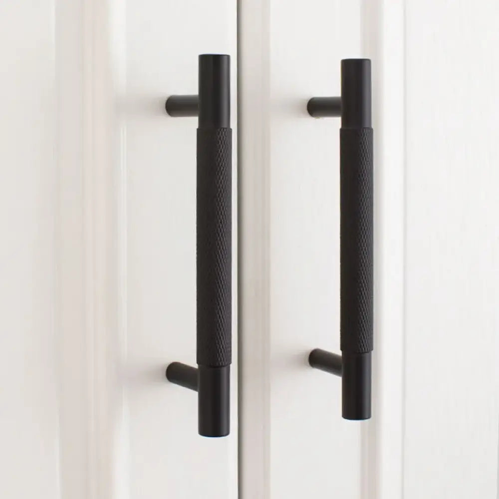 Black Knurled Brass Furniture Handles – Textured Drawer Knobs and Wardrobe Bar Pulls Handles