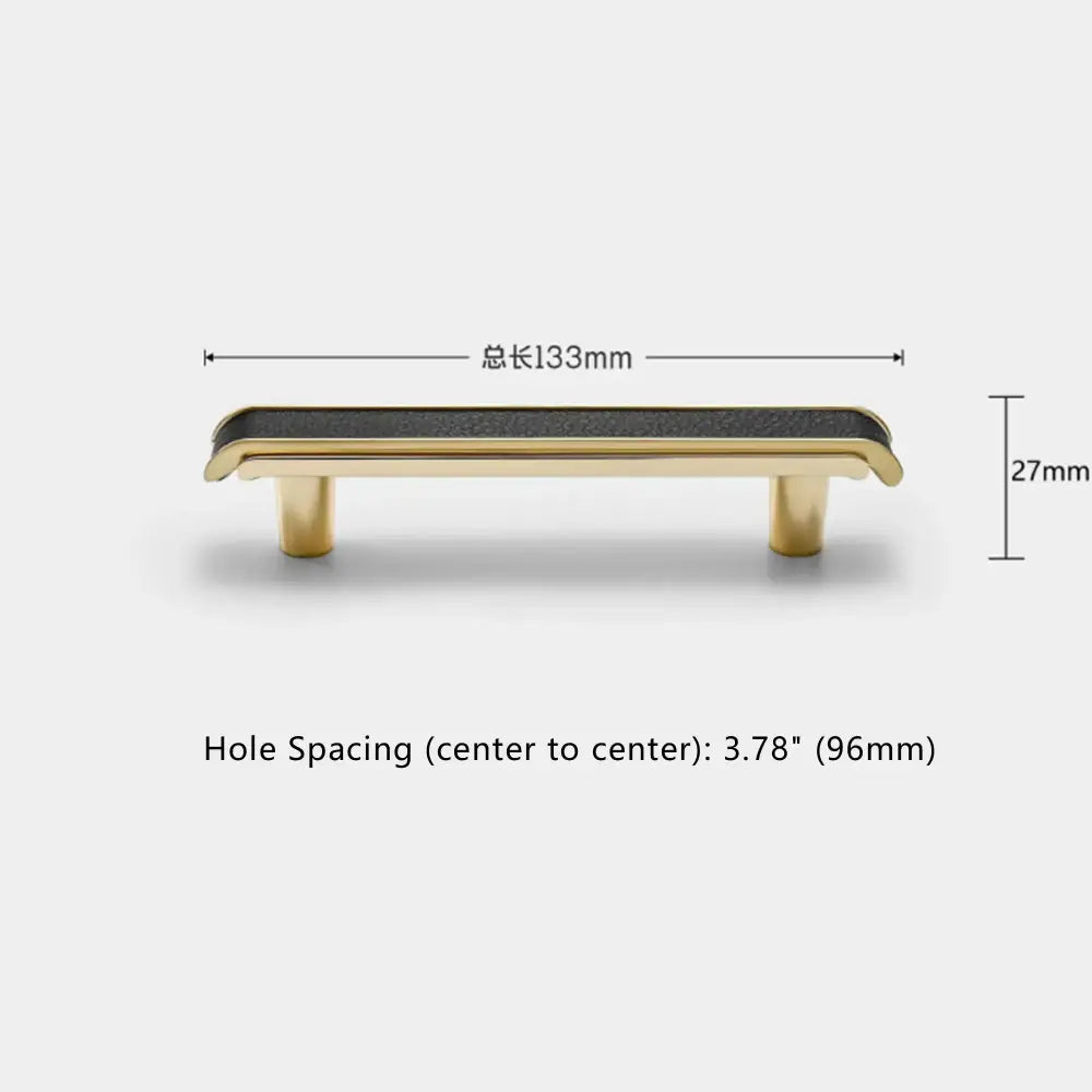 Black Leather and Gold Zinc Alloy Cabinet Handle – Luxury Drawer Pull for Wardrobes and Dressers (128mm) 96mm / CHINA