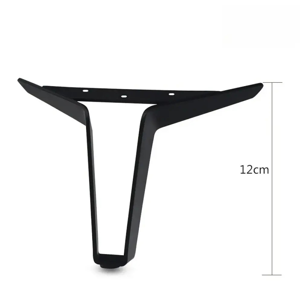 Black metal furniture leg, 12cm height; wide top plate with bolt holes