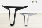 Metal furniture legs set with black and silver finishes, triangular top mount plate