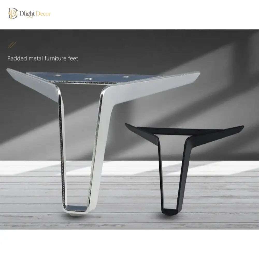 Padded metal furniture feet: silvery and black legs with bolt-hole top plates
