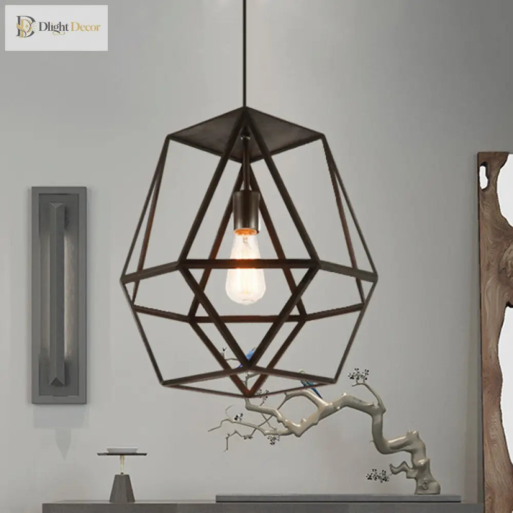 Penelope - Modern Industrial Pendant Light With Polygon Shade And Wire Guard