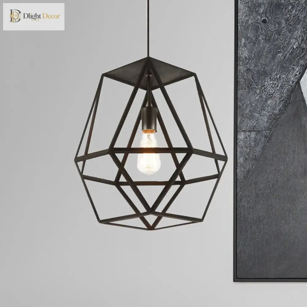 Penelope - Modern Industrial Pendant Light With Polygon Shade And Wire Guard