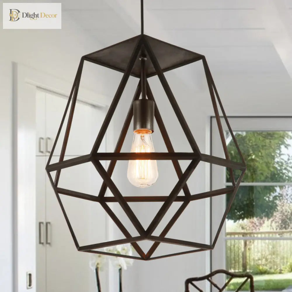 Penelope - Modern Industrial Pendant Light With Polygon Shade And Wire Guard