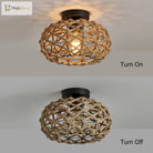 Boho Hemp Rope Cage Semi Flush Mount Ceiling Light - Rustic Elegance For Bedrooms And Beyond