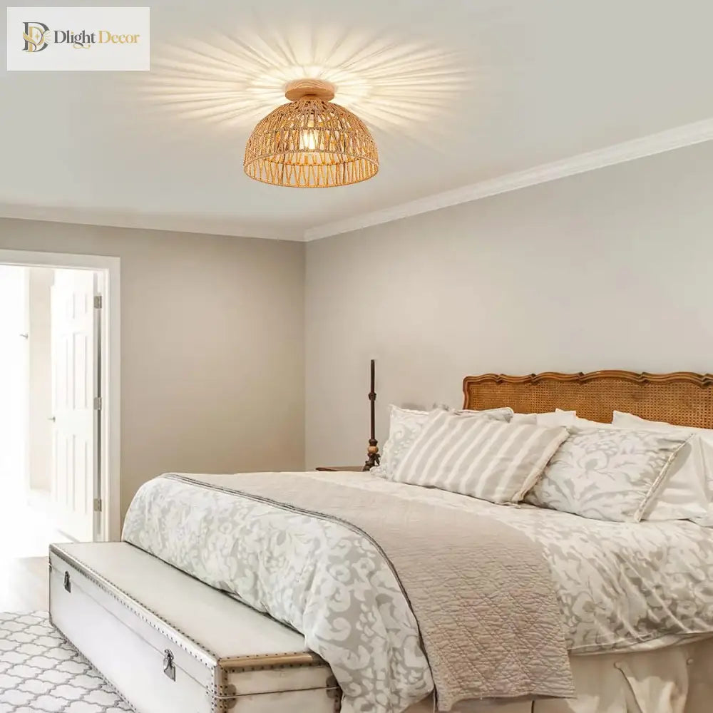 Boho Rattan Flush Mount Ceiling Light - Hand - Woven Elegance For Your Space Ceiling Light