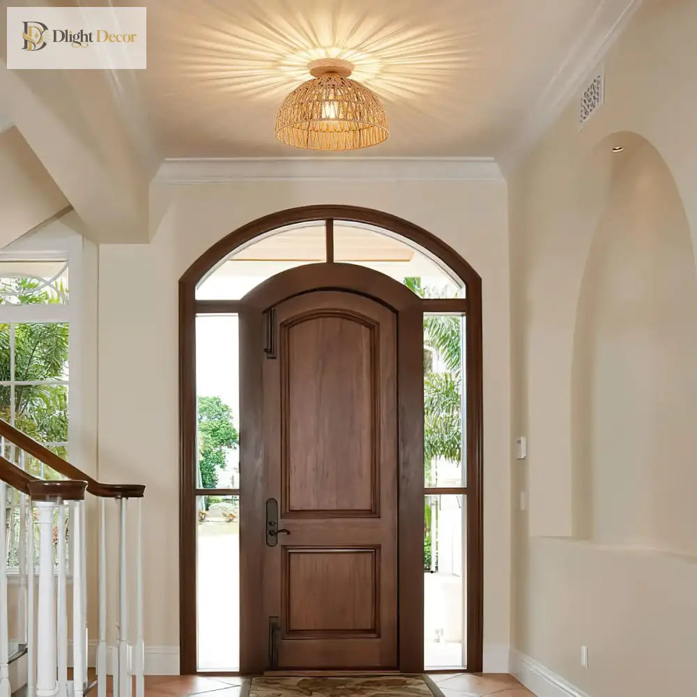 Boho Rattan Flush Mount Ceiling Light - Hand - Woven Elegance For Your Space Ceiling Light
