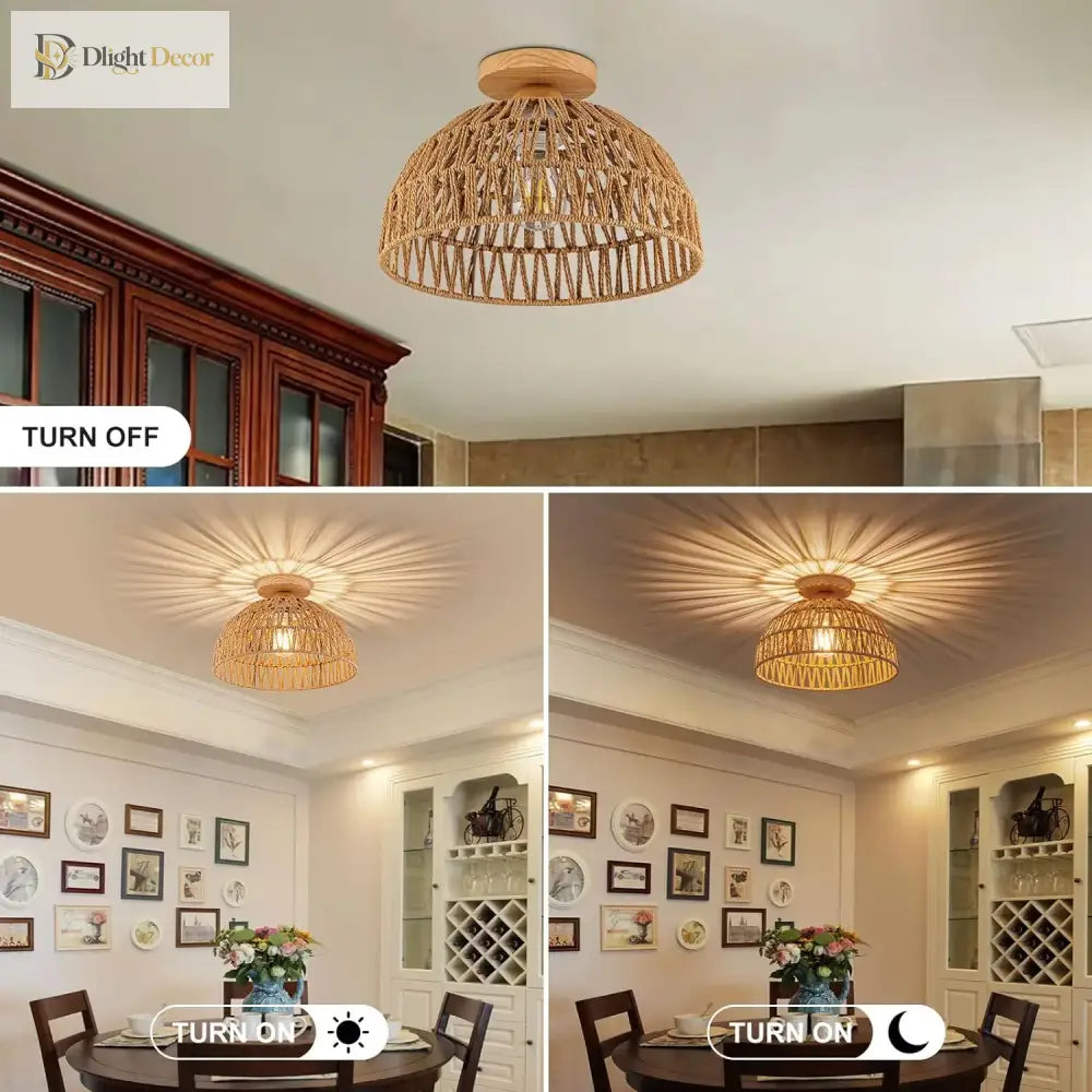 Boho Rattan Flush Mount Ceiling Light - Hand - Woven Elegance For Your Space Ceiling Light